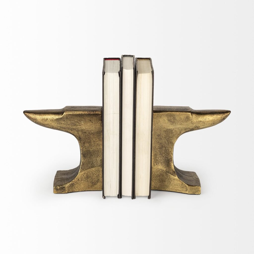 distressed brushed gold anvil bookends