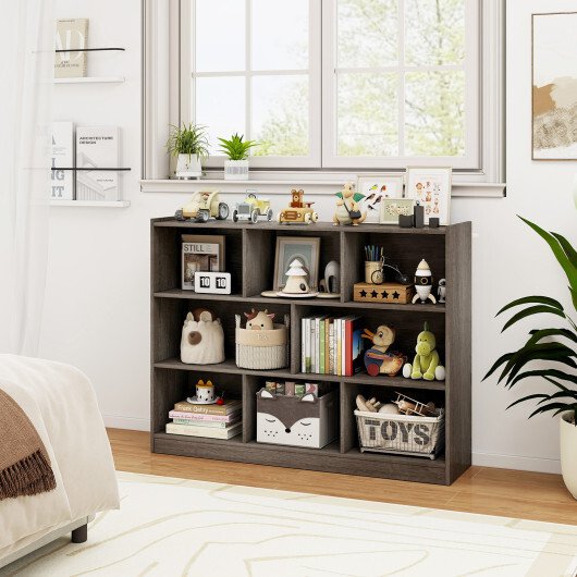 costway 3 tier open bookcase 8 cube floor standing storage shelves display cabinet gray